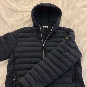 Stone Island Logo Patch Zip-Up Down Puffer Jacket — Navy